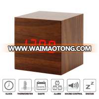 Desktop Table Clocks Despertador Digital LED Square Alarm Wood Wooden clock with temperature display and voice control function