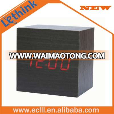 New arrival cube digital wooden alarm clock with temperature